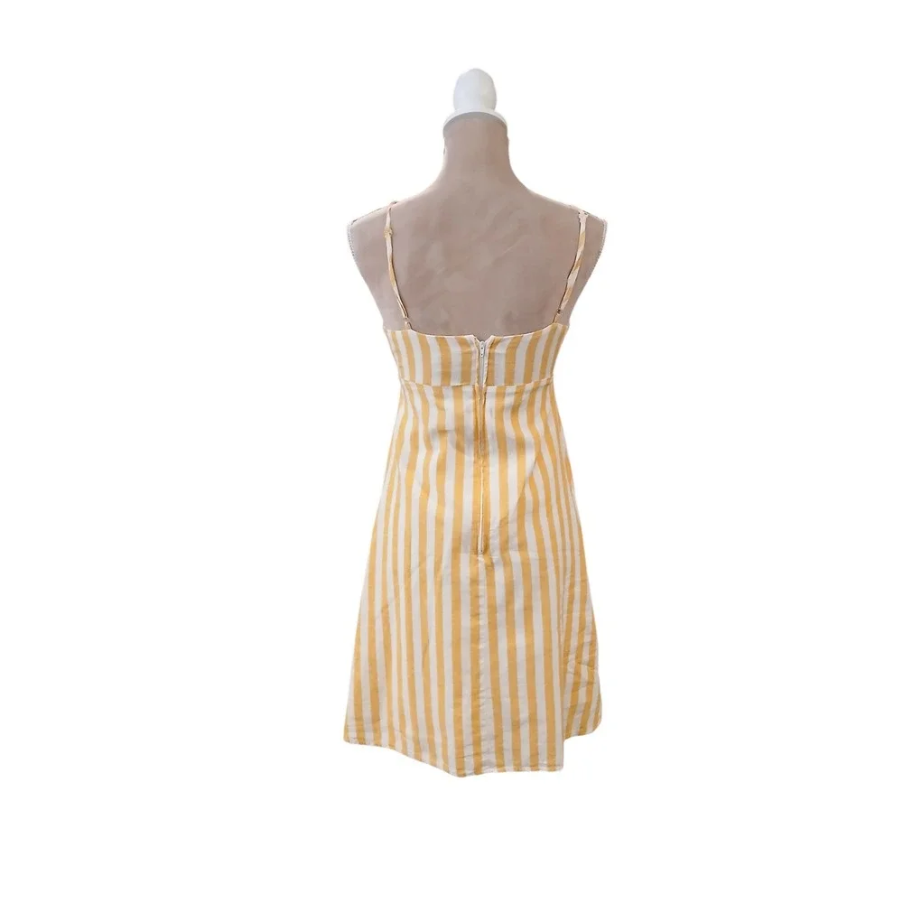 CAD Babydoll Yellow White Stripe Tie Front Cutout Sundress Small Bow Kawaii